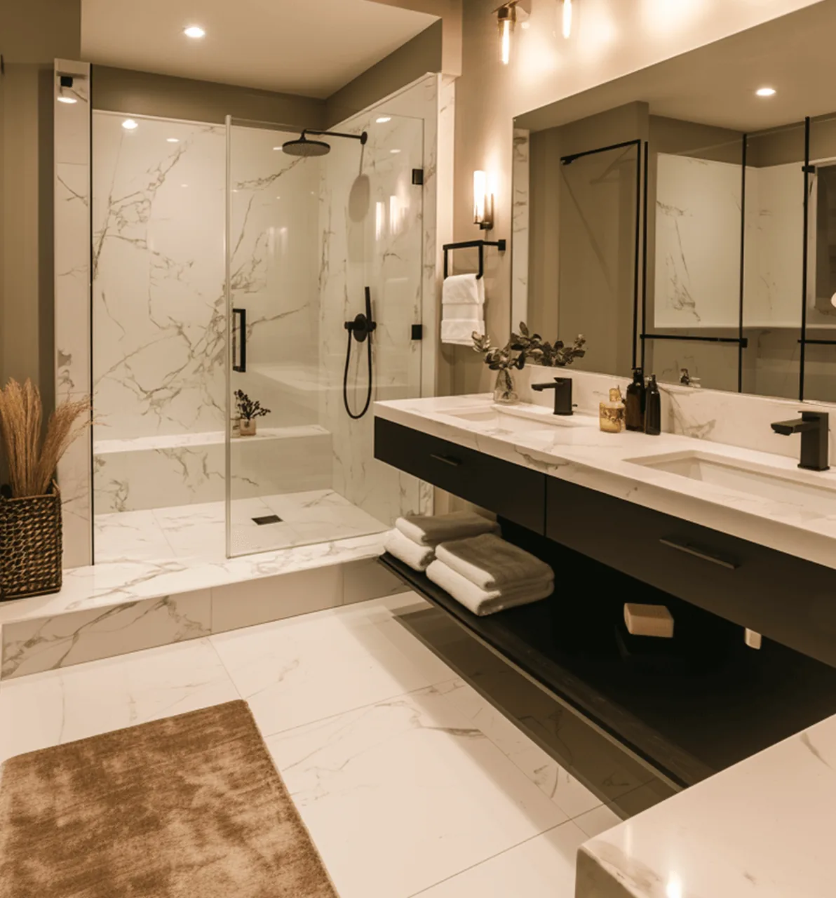 Remodeled bathroom with new tile and fixtures